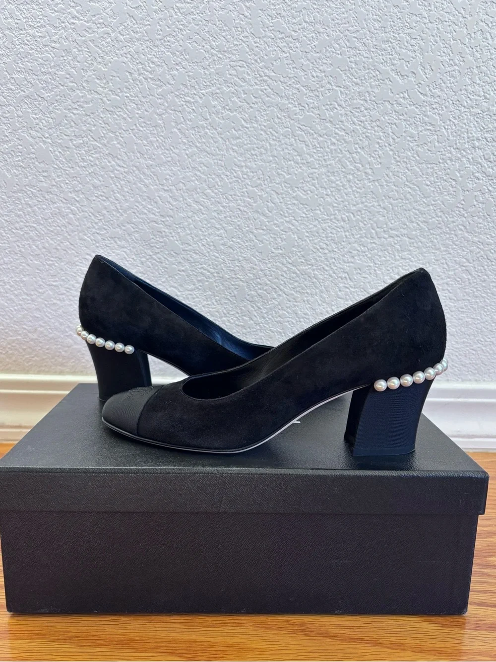 Chanel Suede Pearl CC Cap Toe Pump